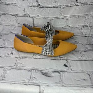 Rothy’s The Mary Jane Golden Gingham Pointed Toe Flats with Bow Accent